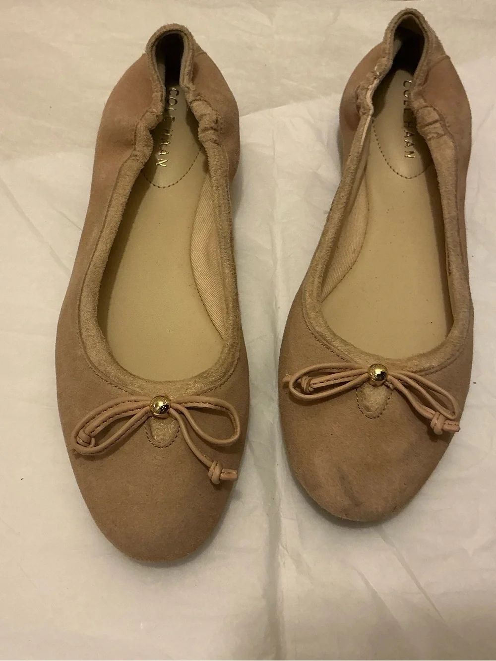 Cole Haan Beige/Tan Suede Bow Ballet Flats 5.5B